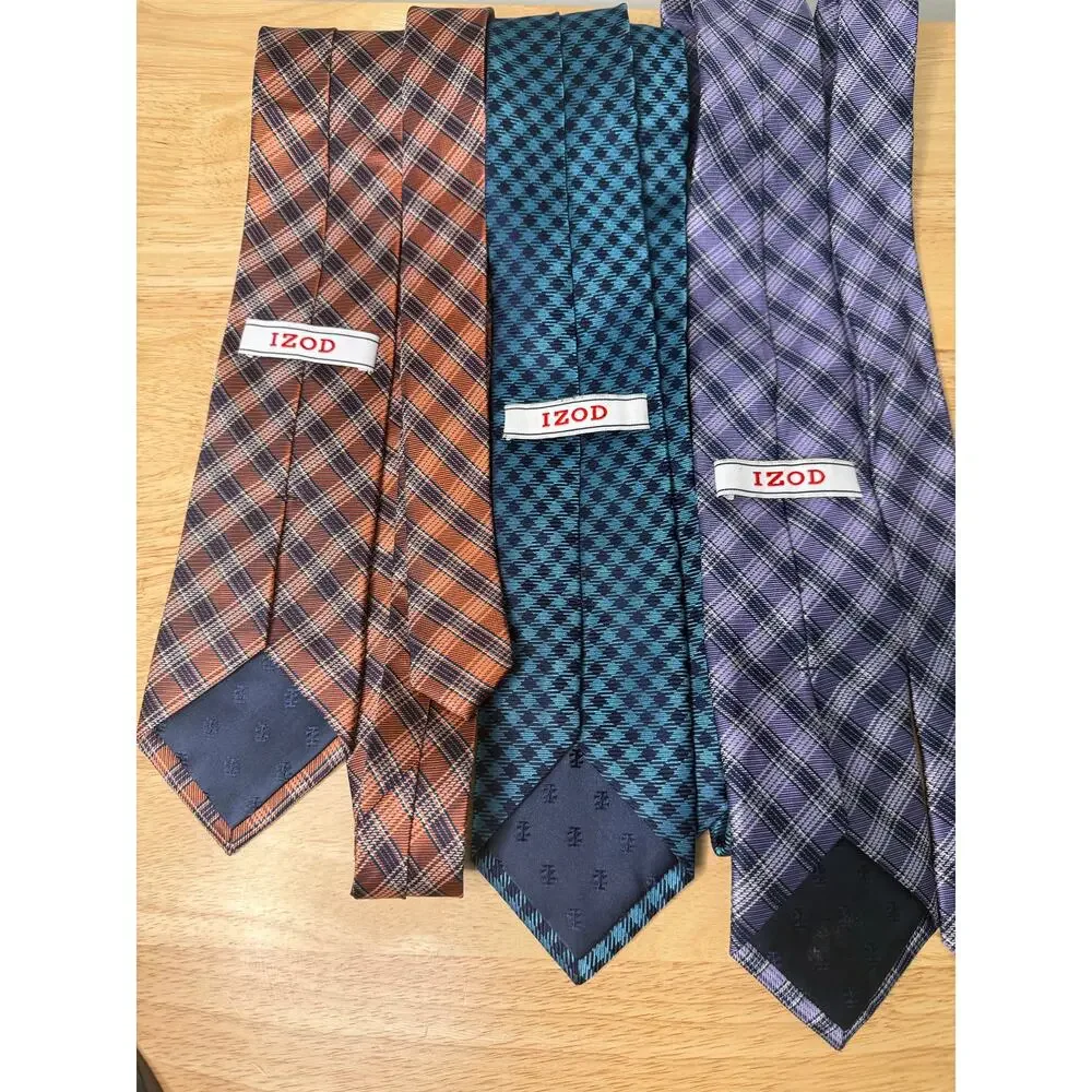 Set of 3 IZOD Men's Silk Neck Ties Purple Teal and Orange Plaids JL